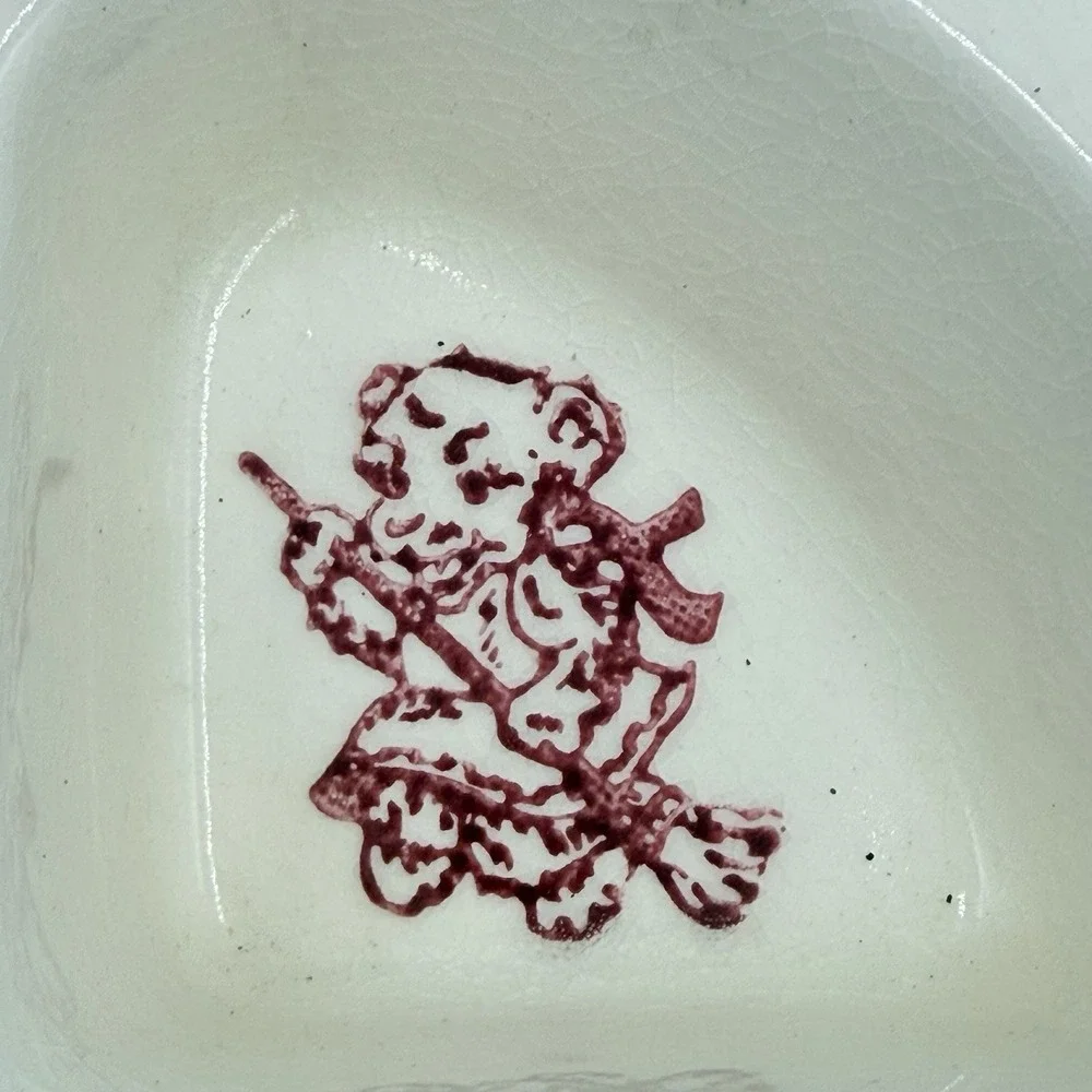 Vintage Baby Warming Dish Bowl Ceramic Pink Bears 1940s With Cork Plug